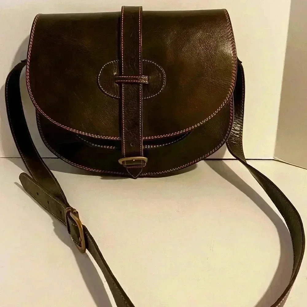 Handmade vintage brown leather handbag